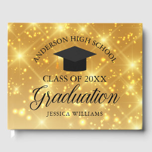 Livre D'or Élégante Gold Sparkle 2025 Graduation Custom Schoo