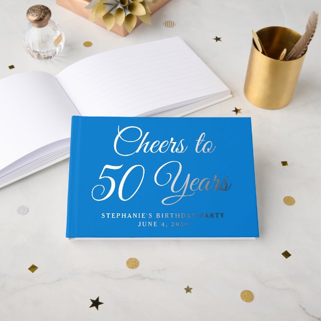 Livre D'or Élégante huile bleue encourage à 50 ans (Recto ouvert)