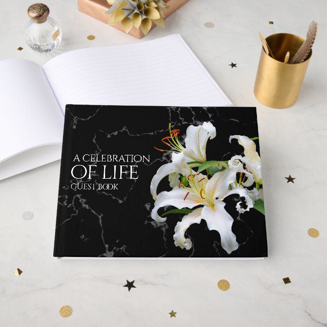 Livre D'or Élégante Lys orientaux blancs Célébration de la vi (Recto ouvert)