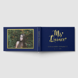 Livre D'or Elégante Marine moderne Gold Photo Quinceañera