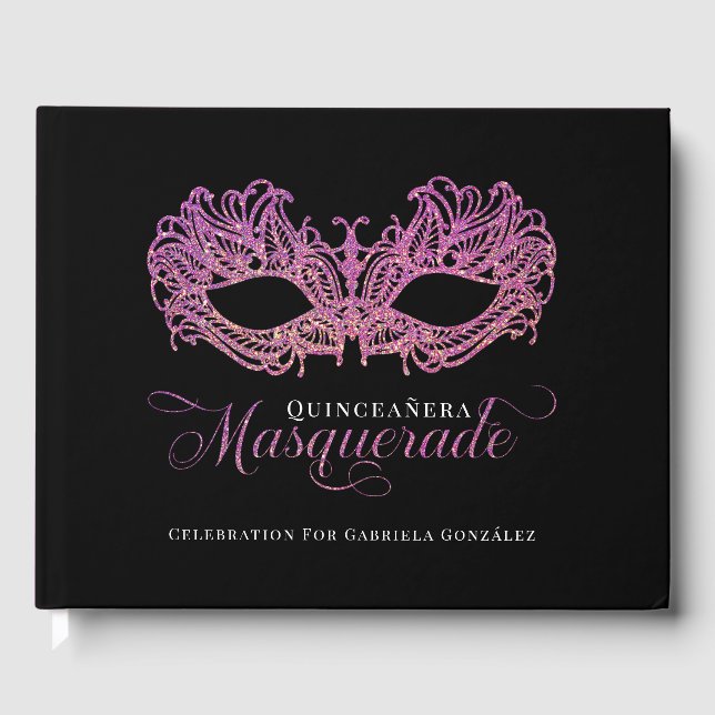 Livre D'or Elégante mascarade rose et or Quinceanera (Recto)