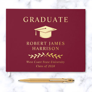 Livre D'or Elégante Photo Gold Foil Burgundy Graduation Party