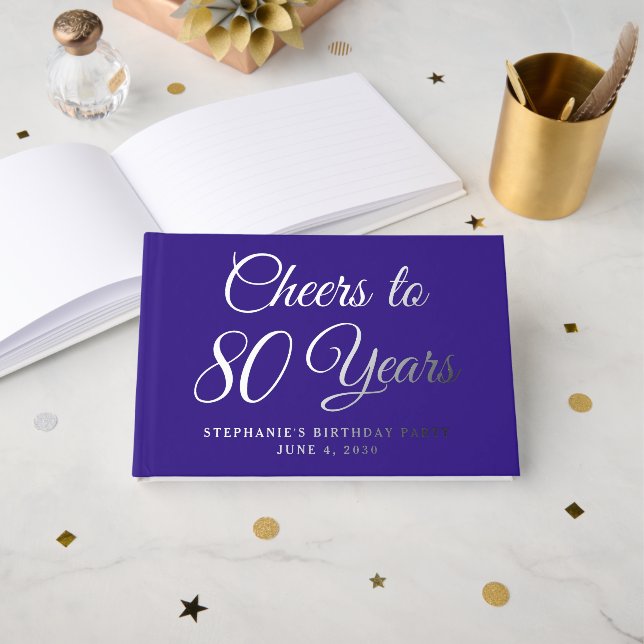 Livre D'or Elégante Purple Cheers à 80 Ans 80e Anniversaire (Recto ouvert)