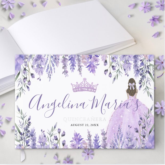 Livre D'or Élégante Quinceanera Florale Violette (Elegant Floral Purple Quinceanera Foil Guest Book)