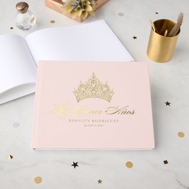 Livre D'or Élégante Quinceanera Or Rose (Recto ouvert)