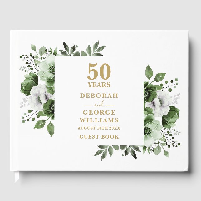 Livre D'or Élégante verdure Florale 50e anniversaire Mariage (Recto)