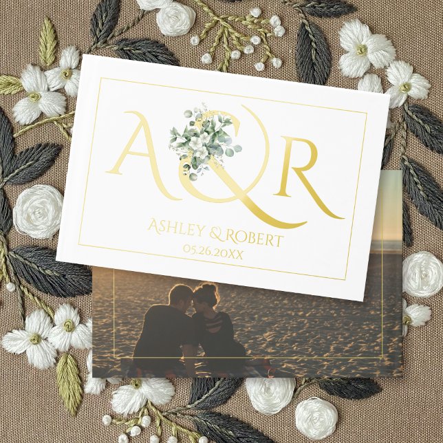 Livre D'or Élégantes initiales et photo mariage d'eucalyptus (Créateur téléchargé)