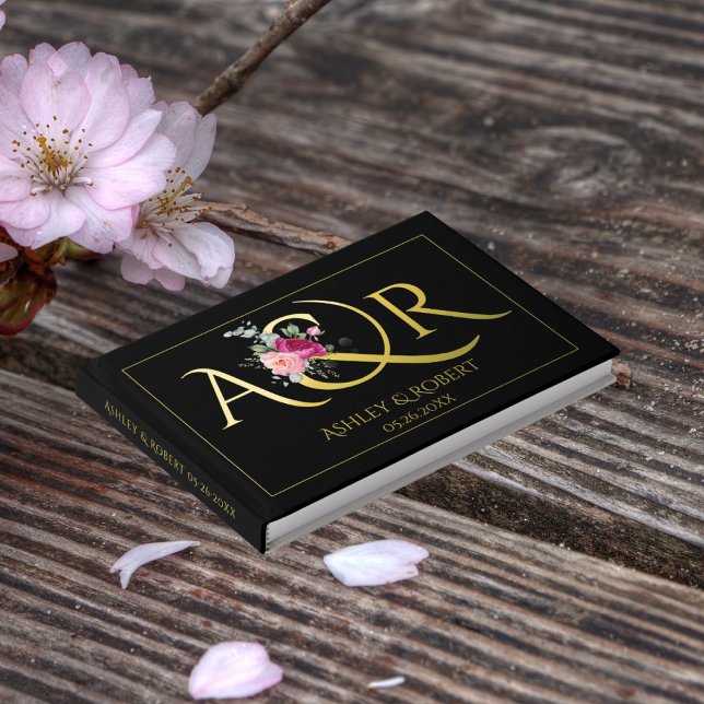 Livre D'or Élégants initiales et roses roses roses mariage fe (Créateur téléchargé)