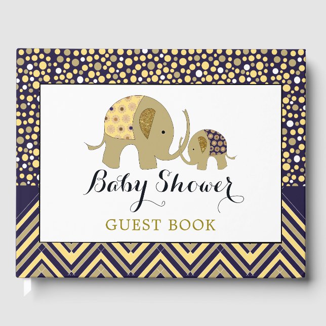 Livre D'or Eléphant de Bohême et Baby shower Chevron (Recto)
