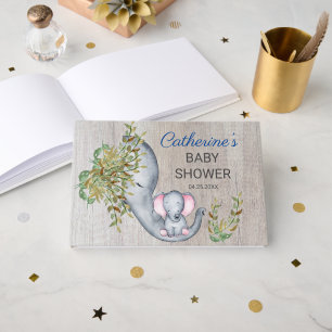 Livre D'or Eléphant doux Baby shower floral rustique