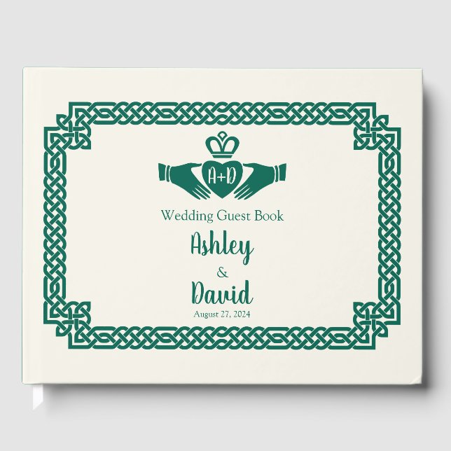 Livre D'or Emerald Green Celtic Knot Claddagh Mariage (Recto)