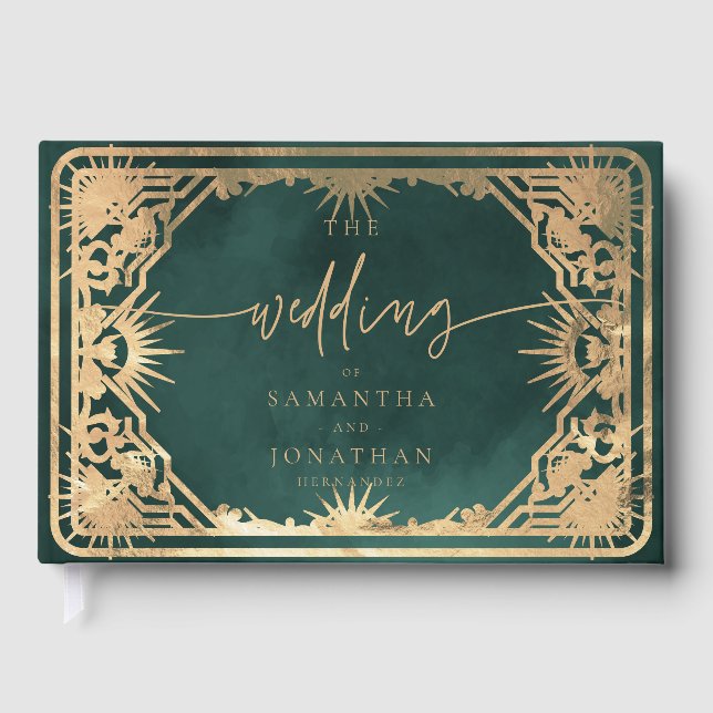 Livre D'or Emerald Green & Faux Gold Tarot Mariage céleste (Recto)