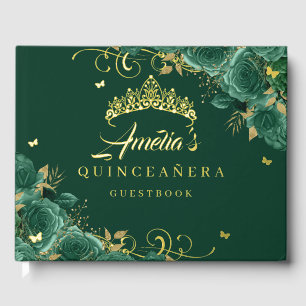 Livre D'or Emerald Green Rose Floral Swirl Quinceanera Or