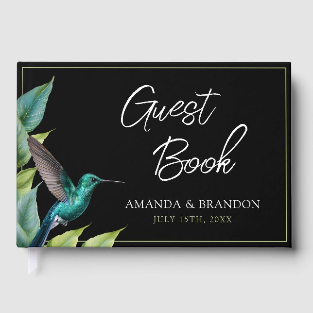 Livre D'or Emerald Hummingbird Tropical Feuille Mariage (Recto)