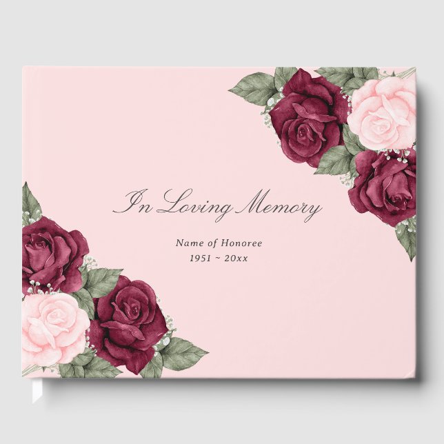 Livre D'or En Mémoire d'amour Pink Bourgogne Rouge Floral Fun (Recto)