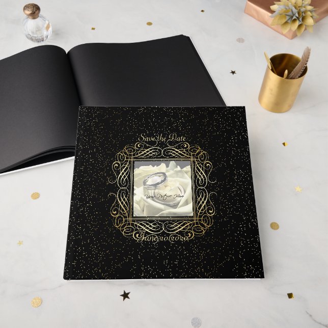 Livre D'or Enregistrer la date Elegant Gold Foil Dots Look Sc (Recto ouvert)