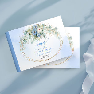 Livre D'or Éternelle Baby Shower Bohème Fleurs Bleu Poussiére