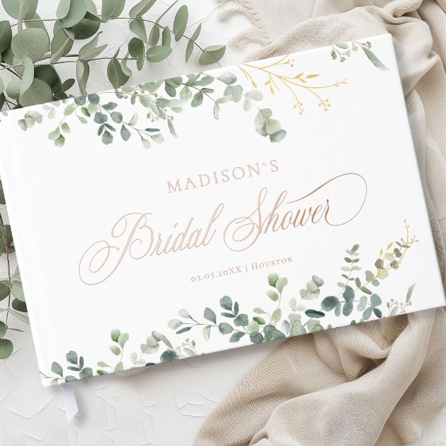 Livre D'or Eucalyptus  Écriture Manuscrite Mariage (Personalized Eucalyptus Handwriting Script Bridal Shower Foil Guest Book)