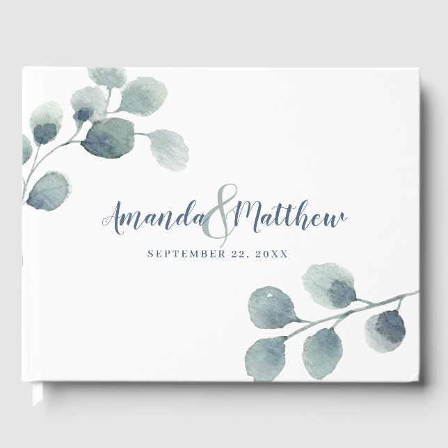 Livre D'or Eucalyptus Verdure Aquarelle Feuillage Bleu Dusty (Recto)
