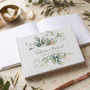 Livre D'or Eucalyptus Verdure Feuilles Dorées Mariage Élégant