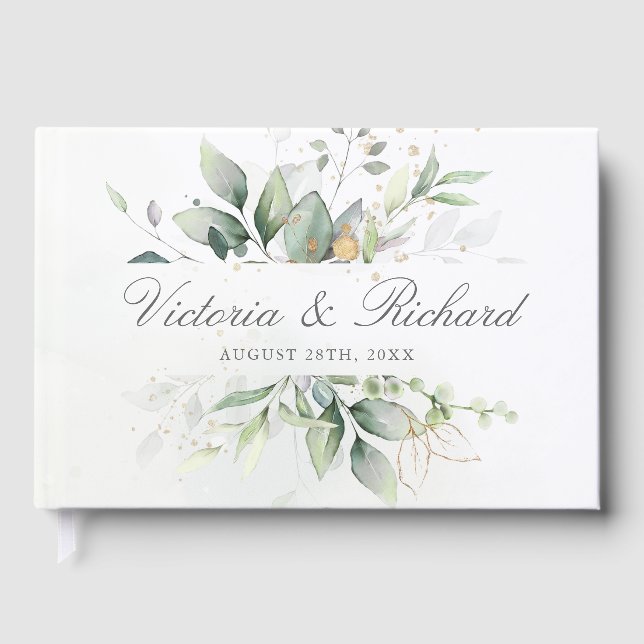 Livre D'or Eucalyptus Verdure Or Feuilles mariage élégant (Recto)