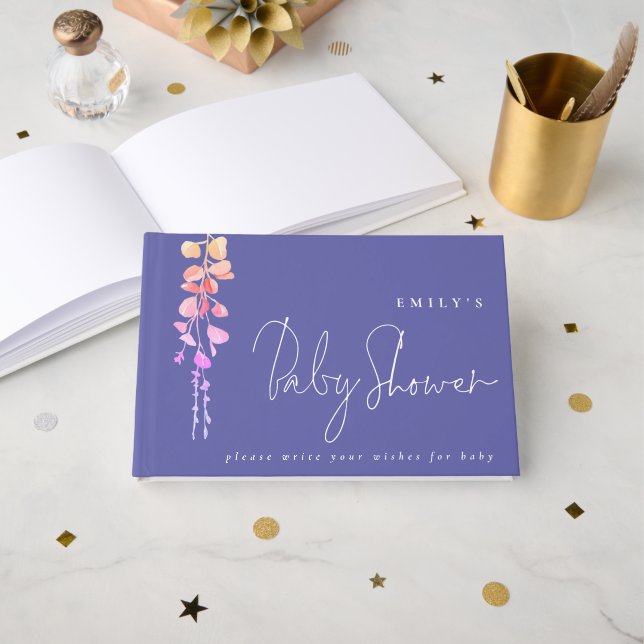 Livre D'or Eucalyptus Voeux pour Baby shower Lilac (Recto ouvert)