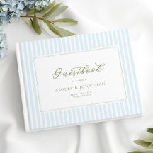 Faire invitation de mariage rayée bleu et sauge