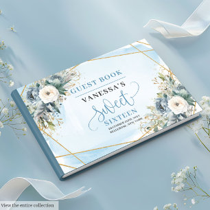 Livre D'or Fairytale Dusty Bleu Bleu Fleurs d'or doux 16e