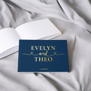 Livre D'or Fancy Calligraphie Coeur Marine Bleu