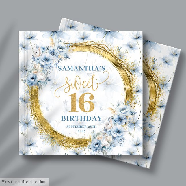 Livre D'or Fancy Dusty Sweet sixteen Bleu Invité Album de mém (Fancy Dusty Blue Sweet Sixteen Guest Memory Album Guest Book)