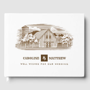 Livre D'or Farm Drawing Rustic Mariage Livres d'hôtes