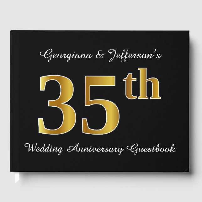 Livre D'or Faux Gold Look 35ème anniversaire Mariage + Noms (Recto)