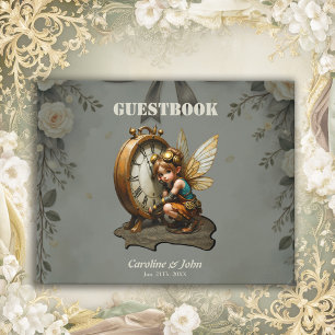 Livre D'or Fée Steampunk avec ailes d'or et horloge antique