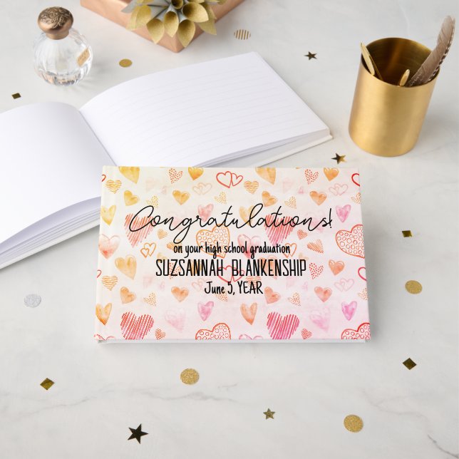 Livre D'or Félicitations pour la graduation Motif cardiaque s (Recto ouvert)