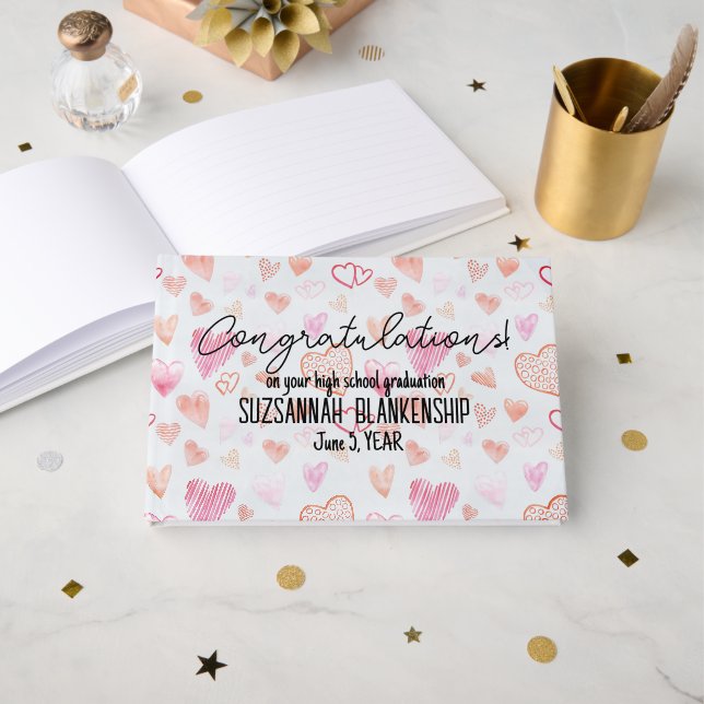 Livre D'or Félicitations pour la graduation Motif cardiaque s (Recto ouvert)