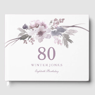 Livre D'or Fête d'anniversaire 80 ans Floral hivernal violet