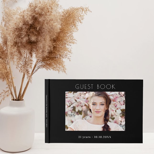 Livre D'or Fête d'anniversaire noir blanc photo collage (Créateur téléchargé)