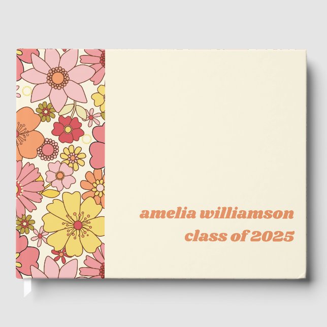 Livre D'or Fête de graduation Florale Retro Rose Personnalisé (Recto)