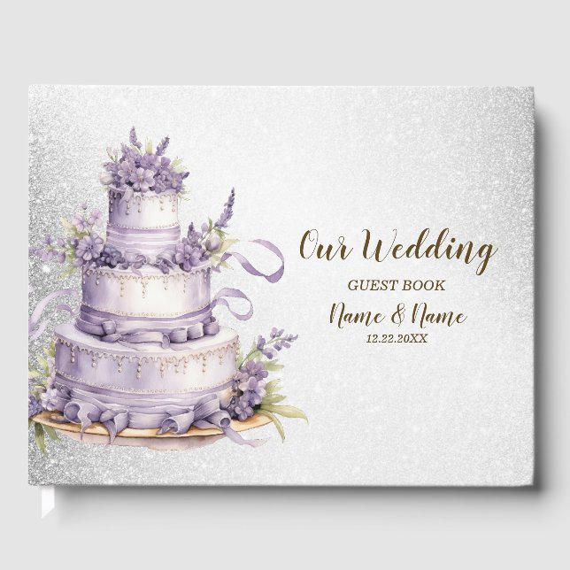 Livre D'or Fête de mariage Cake Lavender Floral Aquarelle (Recto)