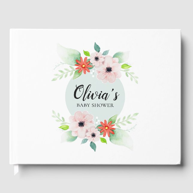 Livre D'or Fête de Naissance Fleurs Botaniques Florales Éléga (Recto)