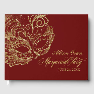 Livre D'or Fête de Quinceañera Masquée Or Bourgogne