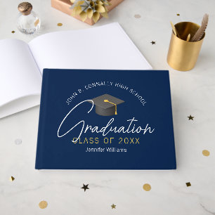 Livre D'or Fête de remise des diplômes personnalisée bleu mar