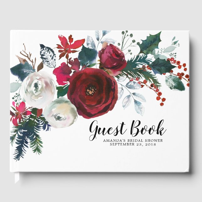 Livre D'or Fête des mariées florale en fleurs hivernales (Recto)
