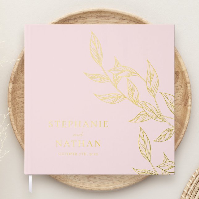 Livre D'or Feuille moderne simple Blush Pink Mariage Or (Créateur téléchargé)