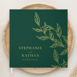 Livre D'or Feuille simple moderne Emerald Green Mariage or 