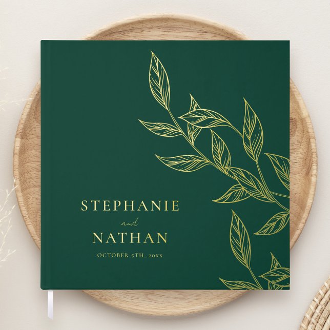Livre D'or Feuille simple moderne Emerald Green Mariage or  (Créateur téléchargé)