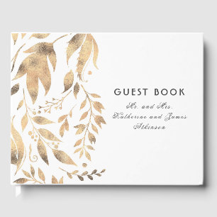 Livre D'or Feuilles blanc et or Elegant Mariage de automne