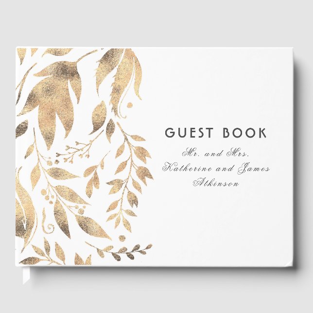 Livre D'or Feuilles blanc et or Elegant Mariage de automne (Recto)