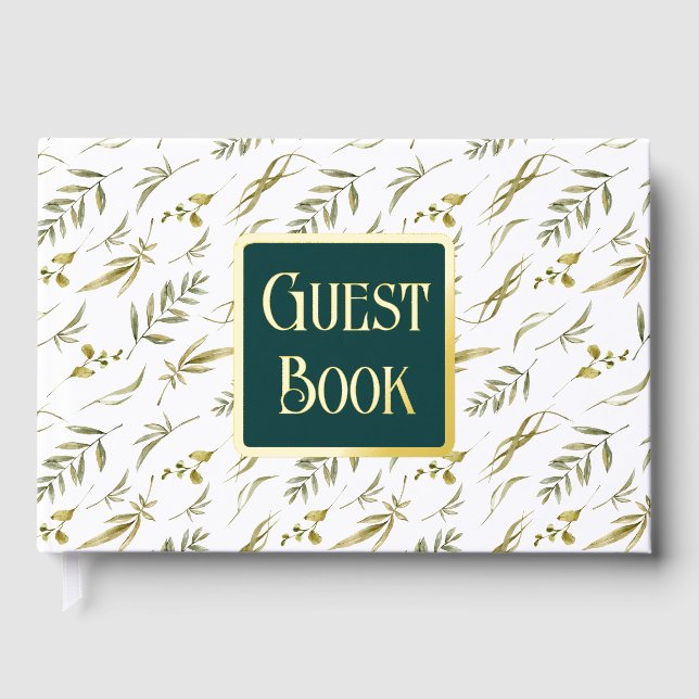 Livre D'or Feuilles botaniques mariages vertes motif feuille  (Recto)