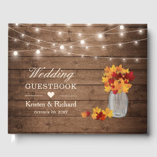 Livre D'or Feuilles d'automne Mason Jar Rustic Wood Lumières 